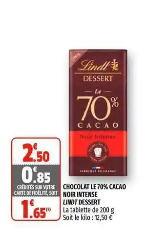 Coccimarket Chocolat Le 70% Cacao Noir Intense Lindt Dessert offre