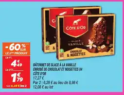 Netto CÔTE D'OR Bâtonnet de glace à la vanille enrobé de chocolat et noisettes x4 offre