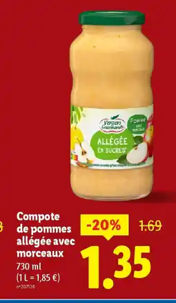 Lidl Compote de pommes allégée avec morceaux offre