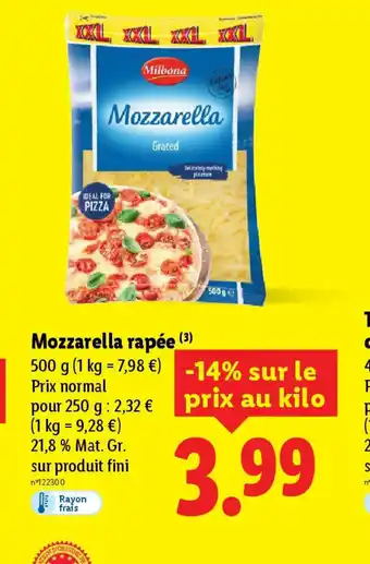 Lidl Mozzarella rapée offre