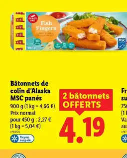 Lidl Bâtonnets de colin d'Alaska MSC panés offre