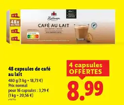 Lidl 48 capsules de café au lait offre