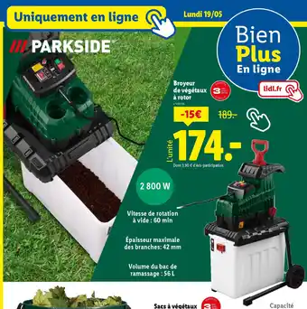 Lidl PARKSIDE Broyeur de végétaux à rotor offre