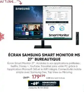 Fnac Écran Samsung Smart Monitor M5 27 Bureautique offre