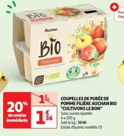 Auchan Drive Coupelles de purée de pomme filière auchan bio cultivons le bon offre