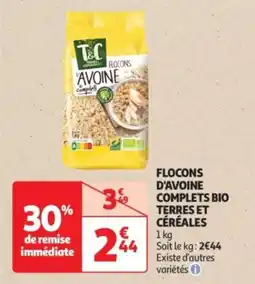 Auchan Drive Flocons d'avoine complets bio terres et céréales offre