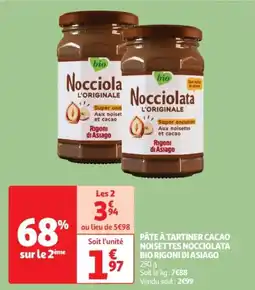 Auchan Drive Pâte à tartiner cacao noisettes nocciolata bio rigoni di asiago offre