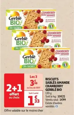 Auchan Drive Biscuits sablés amande cranberry gerblé bio offre