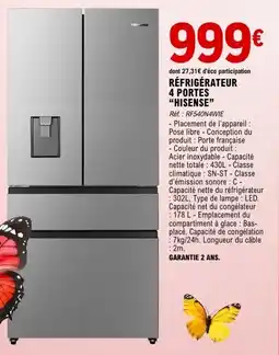 E.Leclerc Maison & Loisirs Réfrigérateur 4 portes hisense offre