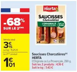 Cora x Carrefour HERTA Saucisses CharcutiĂšres offre