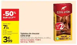 Cora x Carrefour CÔTE D'OR Tablettes de chocolat offre