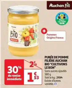 Auchan Supermarché Auchan - purée de pomme filière cultivons le bon bio offre
