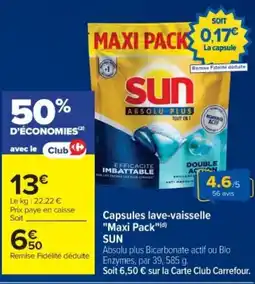 Cora x Carrefour SUN Capsules lave-vaisselle "Maxi Pack" offre