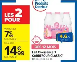 Cora x Carrefour CARREFOUR CLASSIC Lait Croissance 3 offre