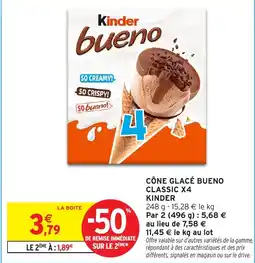 Intermarché Cône glacé bueno classic x4 kinder offre