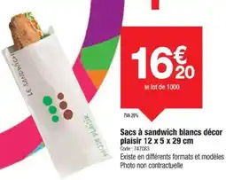 Promocash Sacs à sandwich blancs décor plaisir 12 x 5 x 29 cm offre