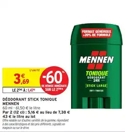 Intermarché Déodorant stick tonique mennen offre