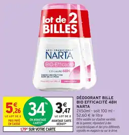 Intermarché Déodorant bille bio efficacité 48h narta offre