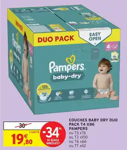 Intermarché Couches baby dry duo pack t4 x86 pampers offre