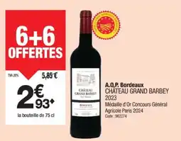 Promocash CHÂTEAU GRAND BARBEY A.O,P. Bordeaux 2023 offre