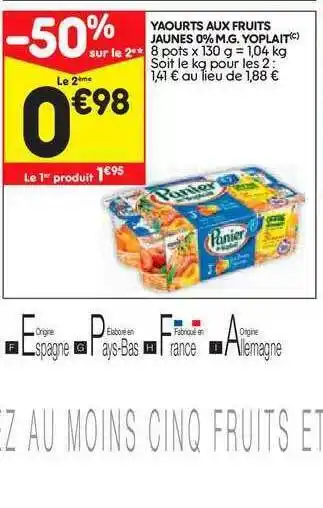 Leader Price Yaourts Aux Fruits Jaunes 0% M.g. Yoplait offre