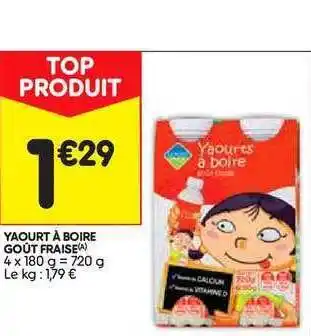 Leader Price Yaourt à Boire Goût Fraise offre