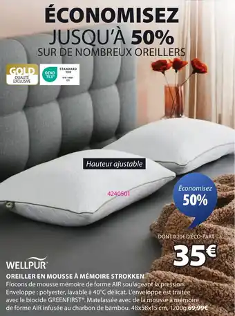 JYSK WELLPUR Oreiller en mousse à mémoire strokken offre