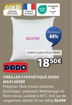 JYSK Oreiller synthétique dodo maxi aérée offre