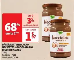 Auchan Supermarché Rigoni di asiago - pâte à tartiner cacao noisettes nocciolata bio offre