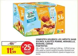 Intermarché Express Pom'potes - compotes gourdes les inedits sans sucres ajoutes pomme, mirabelle, banane, cerise offre