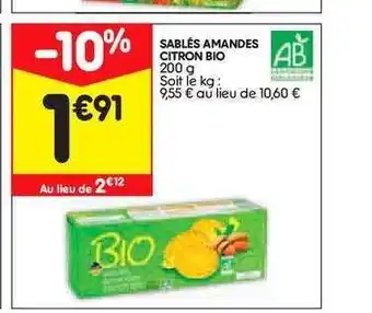 Leader Price Sablés Amandes Citron Bio offre