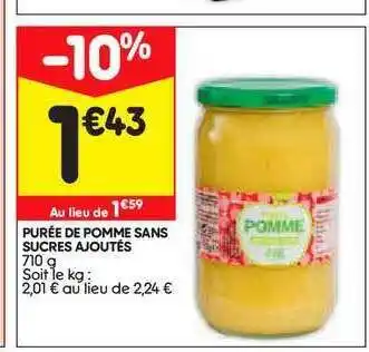 Leader Price Purée De Pomme Sans Sucres Ajoutés offre