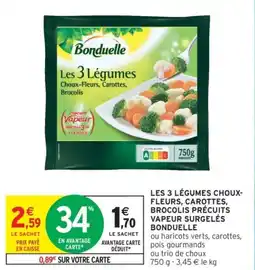 Intermarché Drive Les 3 légumes choux fleurs carottes brocolis précuits vapeur surgelés bonduelle offre