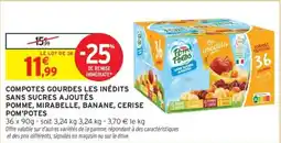 Intermarché Drive Compotes gourdes les inédits sans sucres ajoutés pomme mirabelle banane cerise pom'potes offre
