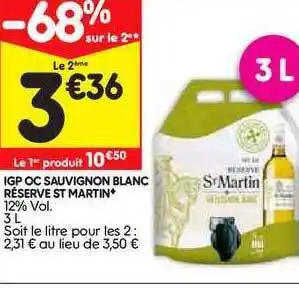 Leader Price Igp Oc Sauvignon Blanc Réserve St Martin offre