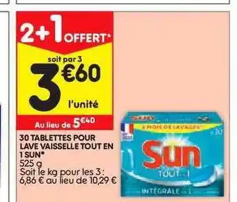 Leader Price 30 Tablettes Pour Lave Vaisselle Tout En 1 Sun offre