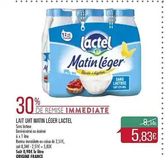 Match Lait Uht Matin Léger Lactel offre