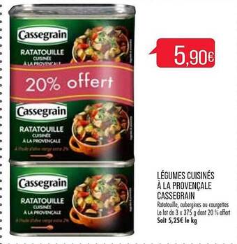 Match Légumes Cuisinés à La Provençale Cassegrain offre