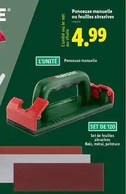 Lidl PARKSIDE Ponceuse manuelle ou feuilles abrasives offre