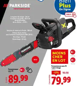 Lidl PARKSIDE Tronçonneuse sans fil + pare-visage offre
