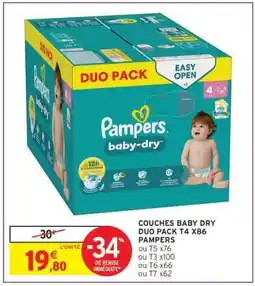Intermarché Hyper COUCHES BABY DRY DUO PACK T4 X86 PAMPERS offre