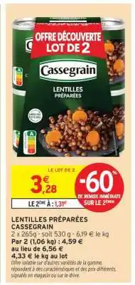 Intermarché LENTILLES PRÉPARÉES “CASSEGRAIN” offre