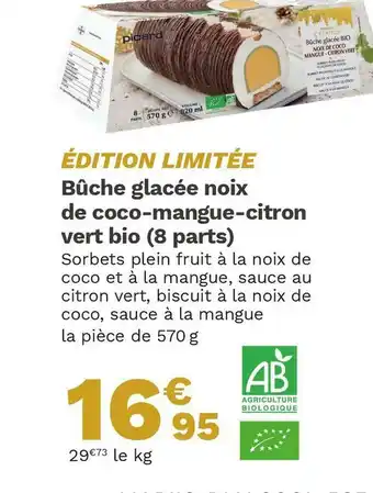 Picard Picard bûche glacée noix de coco-mangue-citron vert bio (8 parts) offre