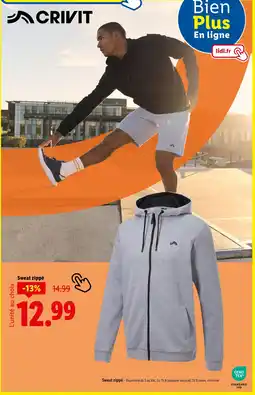 Lidl CRIVIT Sweat zippé offre