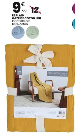 Stokomani Home Deco Factory Le plaid gaze de coton uni offre