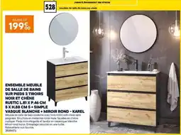 Bricoman ChĂȘne - ensemble meuble de salle de bains sur pieds 3 tiroirs noir et chene rustico offre