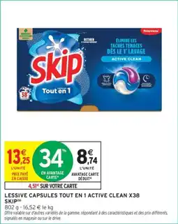 Intermarché Drive Lessive capsules tout en 1 active clean x38 skip offre