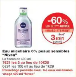 Monoprix Eau micellaire 0% peaux sensibles nivea offre