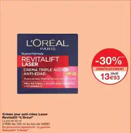 Monoprix Crème jour anti-rides laser revitalift l'oréal offre
