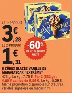 E.Leclerc Express "EXTRÊME" 6 cônes glacés vanille de madagascar offre
